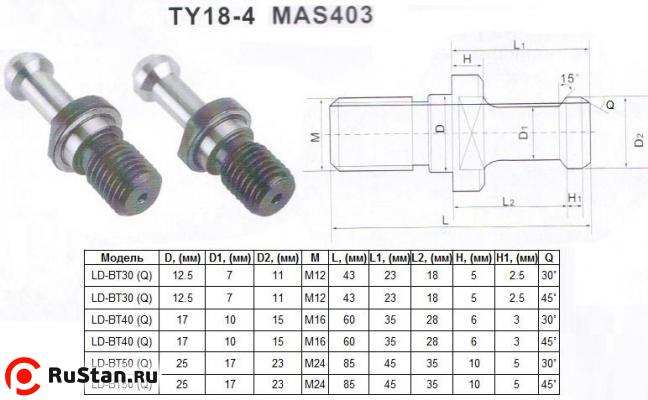 Штревель (затяжной винт) М12, D12.5мм, L43мм, Q45° под хв-к MAS403-7:24-BT30 (TY18-4) фото №1